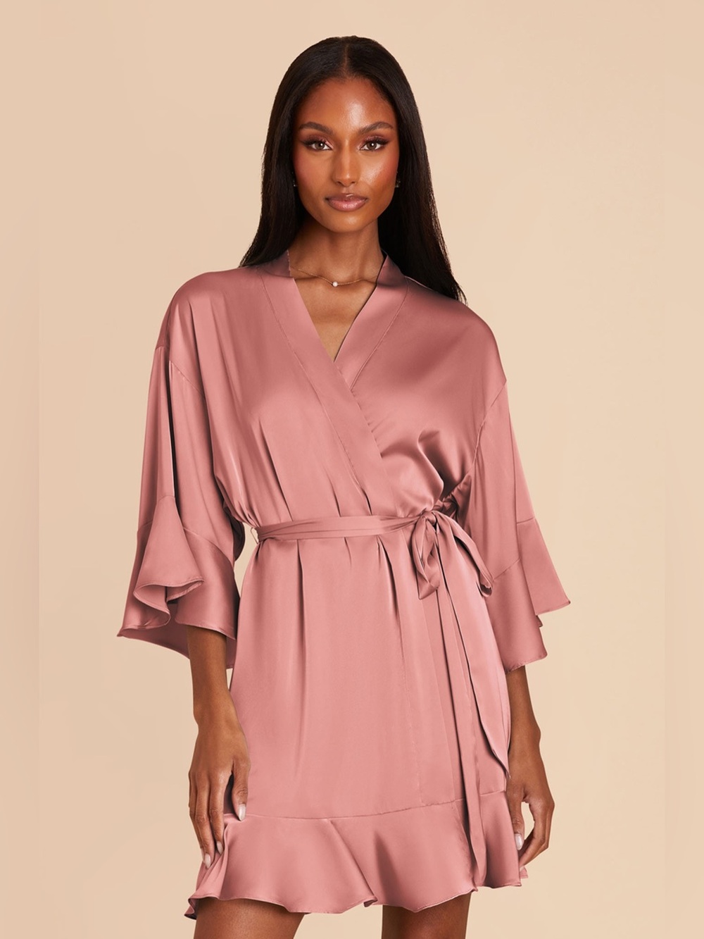 Birdy Grey Kenny Kimono Robe Matte Satin Dusty Rose Shabby Chic Size XS S